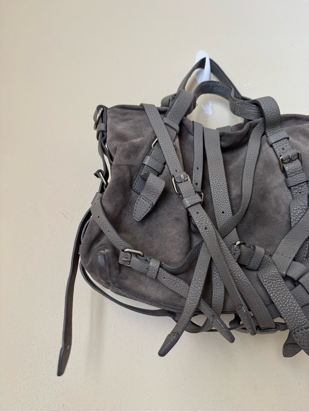 Alexander Wang Kirsten Satchel Bag Suede Leather Grey Shoulder Strap Tote - Picture 3 of 12